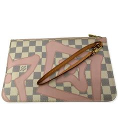 Item Details: Designer: LOUIS VUITTON Retail: N/A Model: Neverfull Tahitienne Wristlet Material: Damier Azur Color: Pink/White Made: USA Date Code: SD1157 Made year: 2017 Measurements: W 10" x H 6" Accessories: No Accessories. Condition Detail: Very Good - The Item is gently used and may have minor corner rubbing, light leather tanning, some inside stain marks, and slight signs of use on hardware. See the listing description for details. Outside: Signs of use. Inside: Light dirt, signs of use. C Outside Signs, Damier Azur Neverfull, Wristlet Pouch, Louis Vuitton Pink, Pre Owned Louis Vuitton, Neverfull Mm, Balenciaga Designer, Handbag Wallet, Wallet Accessories