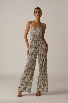 TOILE JUMPSUIT Elegant Floral Print Jumpsuits And Rompers, Elegant Fitted Floral Jumpsuits And Rompers, Spring Silk Fitted Jumpsuits And Rompers, Fitted Silk Jumpsuits And Rompers For Spring, Elegant Floral Jumpsuits And Rompers For Spring, Silk Jumpsuits And Rompers For Summer Evenings, Elegant Printed Sleeveless Jumpsuits And Rompers, Fitted Silk Jumpsuits And Rompers For Summer, Elegant Sleeveless Printed Jumpsuits And Rompers