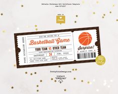 a ticket for a basketball game with stars around it