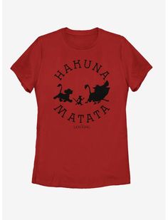 a red t - shirt with the words hahun matata printed in black on it