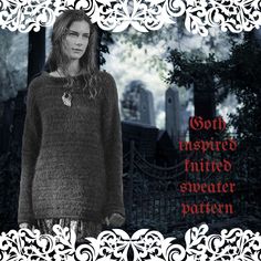 a woman standing in front of a cemetery with the words god inspired knitted sweater pattern