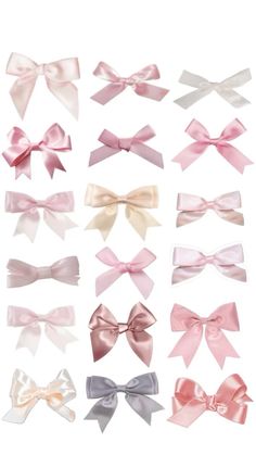 many different colored bows are shown in this image, including one pink and the other silver