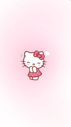 a hello kitty wallpaper with pink background and hearts on the bottom right hand corner