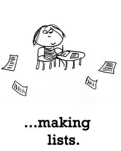 a person sitting at a desk with papers flying around him and the words making lists