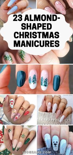 Save this pin for festive nail inspiration! Discover 23 gorgeous almond-shaped Christmas manicures to bring cheer to your holiday look. #ChristmasNails #ManicureIdeas #HolidayCheer Holiday Nail Art Christmas, Christmas Nails Short Almond, Oval Christmas Nails, Nails Short Almond Shape, December Nail Designs, Christmas Manicures, Hope Nails, Unique Nail Polish