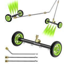 the wheels and axles are attached to each other with two different types of spokes