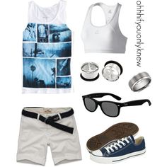 Untitled #128 by ohhhifyouonlyknew on Polyvore featuring adidas, Ray-Ban, American Eagle Outfitters, Hollister Co., Converse, Blue Nile, my creations, hollister, summer and dream closet Leo Wardrobe, Lgbtq Style, Ftm Outfits, The Women, Navy Blue Shoes, Space Outfit