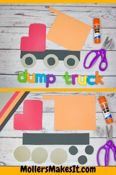 this dump truck craft is perfect for kids to do with construction paper and construction supplies