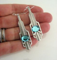 Art Deco Earrings - Silver Earrings - Aquamarine Earrings - Handmade Jewelry Art Deco Jewelry As Gift, Art Deco Jewelry With Matching Earrings For Gifts, Art Deco Jewelry With Matching Earrings As Gift, Art Deco Jewelry Set With Matching Earrings For Gifts, Art Deco Jewelry Set With Matching Earrings As Gift, Art Deco Sterling Silver Dangle Earrings, Handmade Sterling Silver Art Deco Earrings, Handmade Art Deco Jewelry For Anniversary, Art Deco Style Matching Metal Earrings