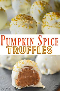 pumpkin spice truffles with white chocolate and sprinkles in the middle