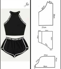 an image of a women's sports bra top and shorts sewing pattern for dolls