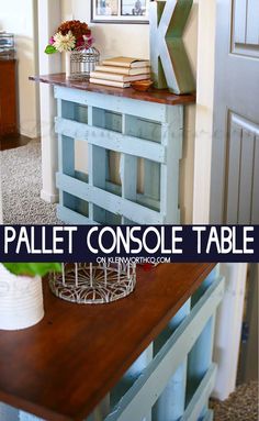 the pallet console table is made from an old dresser