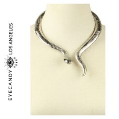 New A Snake Shaped Choker Necklace Adds Sultry Attitude To Your Night Out Looks. 10" Length Hinge Closure Alloy Imported Snake Chain Metal Jewelry For Parties, Silver Snake Chain Choker For Party, Silver Snake Necklace For Party, Snake Eyes Jewelry, Party Snake Chain Metal Choker, Party Metal Snake Chain Choker, Heavy Metal Choker Necklace, Snake Choker Necklace, Snake Choker