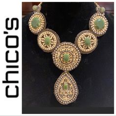 Like New! Never Worn Jungle / Tribal Themed Necklace Made Of Fabric, Green & Silver Beads & Clear Rhinestones Antique Gold Chain With 3” Extender Chicos Jewelry, Clear Rhinestones, Silver Beads, Antique Gold, Gold Chain, Gold Chains, Womens Jewelry Necklace, Jewelry Necklaces, Women Jewelry