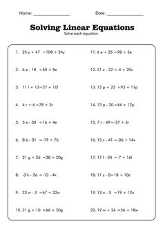 printable worksheet for solve linears