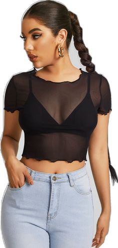 Fitted Solid Sheer Tops, Sheer Stretch Cropped Crop Top, Sheer Stretch Cropped Top, Stretch Sheer Cropped Top, Sheer Solid Stretch Tops, Fitted Sheer Solid Tops, Fitted Sheer Solid Color Tops, Sheer Stretch Crop Top For Club, Sheer Short Sleeve Crop Top