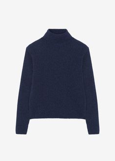 Color: Navy Midweight wool blend fabric Regular fit Cropped silhouette Turtleneck Drop shoulders Rib trim 90% Wool 5% Cashmere Dry Clean By The Frankie Shop. Imported Navy Turtleneck, Fall Winter Fashion Trends, Denim Suit, The Frankie Shop, Navy Blue Sweater, Frankie Shop, Paris Woman, Wool Turtleneck, Blue Sweater