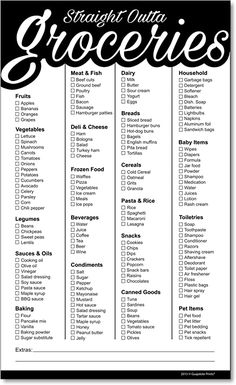 a black and white poster with the words grocery list