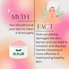 in this pin we debunk the myth surrounding skin care. scrubbing is good for removing dead skin cells, leaving the skin smooth and soft. but over scrubbing can cause irritation and damage your skin barrier Myths Vs Facts, Skin Barrier, Dead Skin, Smooth Skin, Skin Cells, Your Skin, Healthy Skin