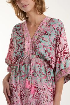 Composition: 100% Polyester Short Sleeve Floral Print Rayon Dresses, Floral Print Rayon Dress With Short Sleeves, Floral Print Short Sleeve Rayon Dress, Embellished Summer Beachwear Dress, Embellished Summer Beach Dress, Summer Beach Embellished Dresses, Embellished Beach Dress For Summer, Embellished Beachwear Dresses For Summer, Embellished Beach Dresses For Summer