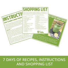 7 days of recipes, instructions and shopping list