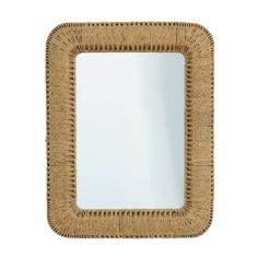 a square mirror made out of wicker