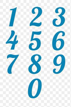 blue numbers and numerals on a white background, including one number in the middle