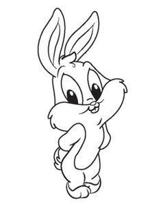 the cartoon bunny is holding an object in his hand and looking at it's face