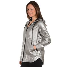 Give your outerwear collection a sporty makeover with this women's metallic jacket from Fleet Street. Click on this WOMEN'S GUIDE to find the perfect fit and more! Attached hood Zip front Long sleeves Metallic finish Sateen construction 2-pocket FIT & SIZING 30-in. approximate length from shoulder to hem Designed to hit above the knees Lightweight FABRIC & CARE Polyester Spot clean Imported Size: X Large. Color: Beig/Khaki. Gender: female. Age Group: adult. Cheap Winter Track Jacket With Ribbed Cuffs, Casual Hooded Metallic Outerwear, Casual Silver Hooded Outerwear, Sporty Silver Long Sleeve Outerwear, Casual Metallic Outerwear For Fall, Look Academia, Metallic Jacket, Fleet Street, Metal Fashion