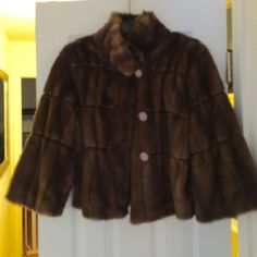 Beautiful Brown Faux Fur, Never Worn...Very Soft And Has Great High Collar Spring Faux Fur Outerwear In Mink Color, Vintage Spring Outerwear With Faux Fur Trim, Brown Fur Coat With Faux Fur Lining For Spring, Spring Brown Fur Coat With Faux Fur Lining, Brown Faux Fur Outerwear For Spring, Brown Faux Fur Lined Coat For Spring, Fitted Brown Fur Coat For Spring, Spring Brown Faux Fur Outerwear, Fitted Mink Colored Outerwear For Spring