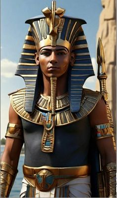 an egyptian man dressed in gold and black