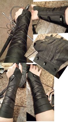 Alright, I'm working on a Gamora (Guardians of the Galaxy Movie version) Cosplay bit by bit. Here's a single bit I just finished. Her bracers, made with leather so I could always pass them off at f... Mode Steampunk, Gauntlet Gloves, Leather Bracers, Leather Armor, Cosplay Tutorial, Cosplay Diy, Cosplay Tips, Fantasy Costumes, Fantasy Clothing