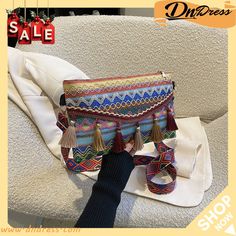 Women Fashion Boho Ethnic Tassel Messenger Bag Couples Halloween Outfits, Geometry Pattern, Fancy Bags, Waist Bags, Women's Handbags, Ethnic Style, Types Of Bag, Womens Purses, Vintage Bohemian