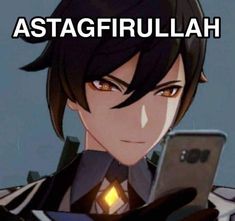 an anime character holding a tablet with the caption astagfrulah on it