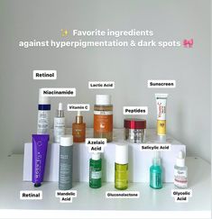 Some of my favorite ingredients against hyperpigmentation & dark spots ✨🎀  From retinol to Vitamin C, Glycolic Acid, or even Gluconolactone, there are plenty of skincare ingredients to be used if you want to improve your pigmented skin 💕 it’s very important to include several of these actives in your regime to be sure you will see improvement, just one is not enough 🫶🏼 Glycolic Acid Cream, Pigmented Skin, Cream For Dark Spots, Face Skin Care Routine, Oil For Dry Skin, Skin Care Tutorial, Beauty Tips For Glowing Skin, Body Skin Care Routine