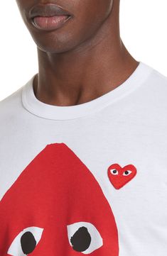 Even better than two hearts, this dual-personality PLAY logo on a soft cotton T-shirt is completed by the iconic patch at the chest. 26 1/2" length (size Medium) Crewneck Short sleeves 100% cotton Hand wash, line dry Imported Asian & Pacific Islander Owned/Founded Cotton Graphic Tee With Appliqué Logo, Cotton T-shirt With Appliqué Logo, Casual Cotton Tops With Appliqué Logo, Cotton Crew Neck T-shirt With Appliqué Logo, Cotton Heart Print T-shirt For Streetwear, Cotton T-shirt With Appliqué Logo For Streetwear, Graphic Tee With Appliqué Logo For Streetwear, White Cotton T-shirt With Appliqué Logo, White Short Sleeve Tops With Appliqué Logo