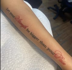 a person with a tattoo on their arm that says, today you may be bigger than your dreams