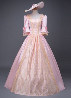 Edwardian Era Historical Princess Southern Belle Prom Dress Victorian Pink Dress   Condition: Brand New  Color: amp;nbsp; As Picture  Material: Satins And Lace  Silhouette: Ball Gown  Sleeve Length: Short Sleeve  Dresses Length:Floor-Length  Neckline:Square Collar  Decoration: Lace  Style: Vintage  Includes: Dress Medieval Ball Gown, 18th Century Dress, Masquerade Costumes, 파티 드레스, Cocktail Dress Vintage, Cinderella Dresses, Queen Dress, Medieval Dress, Pink Dresses