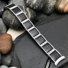 "NOS unused 1955 old-stock Speidel Leatha-Elegance 10k white gold-filled Floating-Link expansion watch bracelet with genuine black lizard skin inserts.  This is a rare and high-quality out of production USA made vintage watch band.  The ends are curved and measure 3/4\" (just under 19mm), you can file them to 11/16\" (17mm 17.2mm 18mm) or 5/8\" (just under 16mm).   Spring bars are included, remember to tell us what size you'll need.  The length measured at the spring bars is 5 7/8\" (149mm).  14F.18681.  Visit our store for more unused vintage watch bands, bracelets, straps, buckles, and links." Elvis Presley 1950s, Black Lizard, Lizard Skin, Watch Bracelet, 1950s Vintage, Elvis Presley, Cool Watches, Vintage Watches, Watch Band