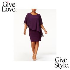 in stock Chiffon Capelet, Cocktail Dress Purple, Chiffon Overlay, Daytime Dresses, Purple Pattern, Plus Size Activewear, Review Dresses, Formal Business, Dress Purple