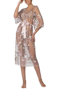 Soft-hued, embroidered blooms bring romance to this stunning sheer robe cinched with a satiny tie. Style Name:Rya Collection Stunning Sheer Organza Robe. Style Number: 6174606. Available in stores. Embroidered Robes, Sheer Robe, Spring Fashion Trends, Sleepwear Women, Kimonos, Beautiful Outfits, Stylish Women, Favorite Outfit, Wrap Dress