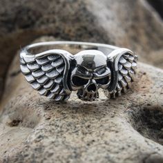 Silver Sterling Skull Ring For Anniversary, Silver Hallmarked Skull Ring For Anniversary, Silver Engraved Skull Ring For Anniversary, Anniversary Silver Skull Ring In Sterling Silver, Anniversary Skull Ring In White Gold And Sterling Silver, Gothic Viking, Viking Pagan, Mini Angel, Iron Jewelry