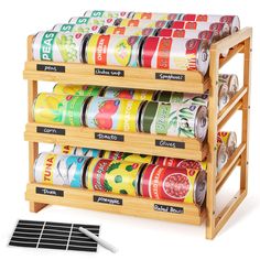 PRICES MAY VARY. 【3 Layer Large Capacity】Stores up to 36 cans (15 oz standard size), keeps your cans neatly arranged and easily visible so you always know what you have. Product Size—15.7''W x 12.5''D x 15.3"H, Minimum Space Needed—15.8''W*13.6''D*17.2"H 【Sturdy Bamboo】Made of natural and renewable bamboo, safe and sturdy, smooth polished, no sagging or shaking like metal or plastic when fully loaded, simple assembly required 【Label Classification】Comes with 18 x black labels stickers & 1 x whit Organizer Pantry, Can Rack, Pantry Organizers, Can Storage, Apartment Organization, Pantry Shelf, Kitchen Cabinet Organization, Label Sticker, Can Organizer