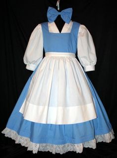 a blue and white dress with a bow tie