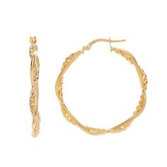 These trendy 14k gold hoop earrings put a modern twist on a timeless classic. These trendy 14k gold hoop earrings put a modern twist on a timeless classic. EARRING DETAILS Diameter: 34.8 mm Backings: click-it Metal: 14k gold Finish: textured Packaging: boxed Size: One Size. Color: Yellow. Gender: female. Age Group: adult. Yellow Gold Hoop Earrings With A Modern Twist, Modern Twist Yellow Gold Hoop Earrings, Small Hoop Earrings With Modern Twist For Formal Occasions, Elegant Twisted Hoop Earrings Gift, 14k Gold Hoop Earrings With A Modern Twist, Formal Small Hoop Earrings With A Modern Twist, Elegant Twisted Hoop Earrings, Modern Twist Small Hoop Earrings For Formal Occasions, Modern Twist 14k Gold Hoop Earrings