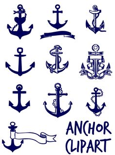 an anchor clipart with different types of anchors and banners on the bottom right hand corner