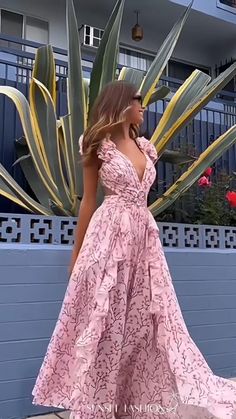 Step into effortless style with the Valentina Deep V-Neck Cut-Out Floral Dress. 🌸 This trendy, flattering design features bold cut-outs and a beautiful floral pattern, perfect for your next event. Shop the latest in women's fashion now at SunsetFashionLA.com! #FloralDress #flowerdress #bridalshowerguest #WomensDresses #FashionInspo Beach V-neck Ruffled Maxi Dress, Party V-neck Maxi Dress With Ruffled Skirt, Elegant V-neck Ruffle Dress With Floral Print, Elegant V-neck Maxi Dress With Ruffled Skirt, Feminine V-neck Ruffle Dress For Garden Party, Flowy V-neck Ruffle Dress For Garden Party, Pink V-neck Ruffle Dress For Party, A-line Maxi Dress With Ruffles For Vacation, V-neck Ruffle Hem Sundress