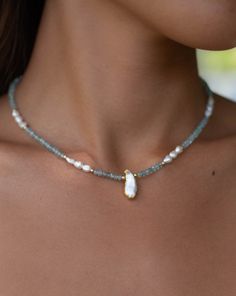 Aqua Chalcedony Beads and Pearl Necklace *Gold Filled Beads *Handmade *Layered *Gemstone * Elegant * Chic * BJN089 Diy Stone Necklace, Gem Stone Necklace, Diy Pearl Necklace, Pearl Necklace Gold, Beaded Necklace Designs, Pearls Diy, Jewerly Making, Beads Bracelet Design, Natural Stones Necklace