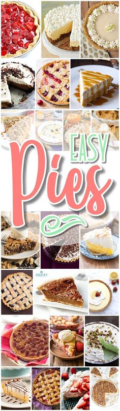 easy pies cookbook cover with images of pies and pie toppings on it