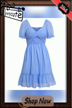 Light Blue Double-sided Ruffled Pleated Mini Dress Blue Chiffon Mini Dress With Short Sleeves, Blue Chiffon Short Sleeve Mini Dress, Pleated Mini Dress, Mini Dresses, Women Dresses, Dresses Mini, Double Sided, Light Blue, Shop Now